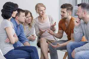 group of clients talking at an addiction treatment in Idaho